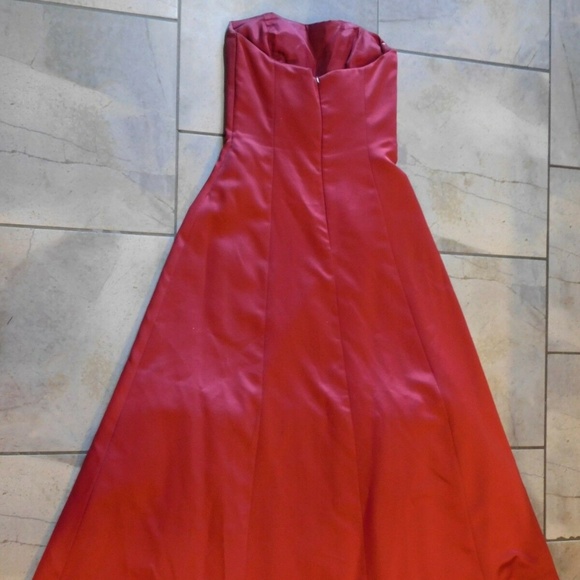After Six Red Satin Strapless Long Formal - Picture 3 of 4